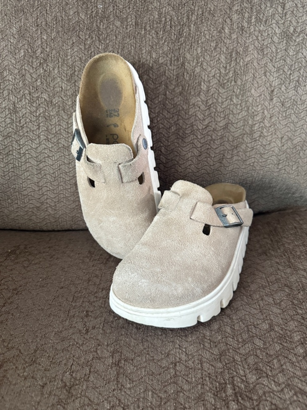 Birkenstock Beige Suede Slip-On Mules with Buckle